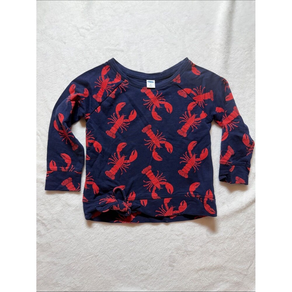 EUC  Children's Navy Lobster Print Long-Sleeve Top - Navy & Red 3t
